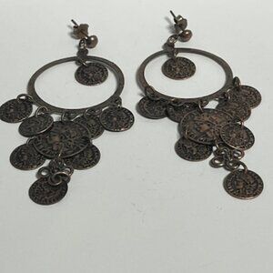 Bohemian Gypsy-Style Coin Charm Dangle Earrings Ethnic Chic Style 1.25"x3.25"